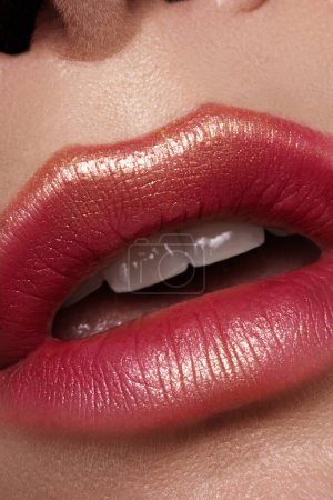 Photo for Beautiful Woman Lips with Fashion Lipstick Makeup. Cosmetic, Fashion Make-Up Concept. Beauty Lip Visage. Passionate kiss. Female Sexy Open Mouth - Royalty Free Image