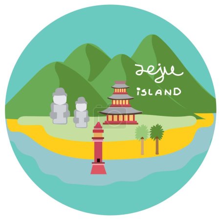 Ilustración de Vector illustration of a background for the holiday. welcome to Jeju Island vector illustration - Imagen libre de derechos