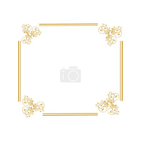 Photo for Gold flower Luxury Black Floral Rectangle Corner Certificate Page Border Pattern Line Photo Thai Frame Islamic Wedding Invitation Background Vector - Royalty Free Image