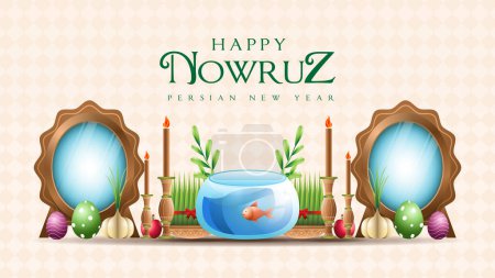 Téléchargez les illustrations : Nouvelle bannière heureuse de jour de nowruz d'année persane - en licence libre de droit