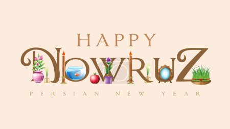 Téléchargez les illustrations : Happy Nowruz simple text and background - en licence libre de droit