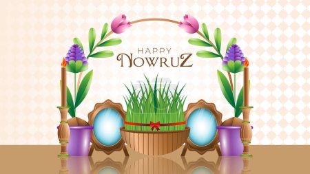 Téléchargez les illustrations : Persian happy new year illustration banner, happy nowruz - en licence libre de droit