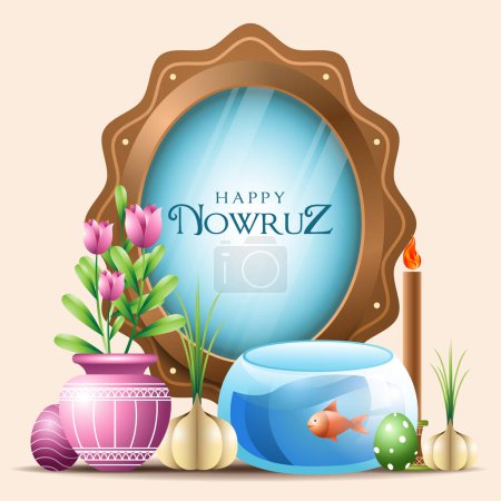 Téléchargez les illustrations : Happy Nowruz day greeting card template - en licence libre de droit