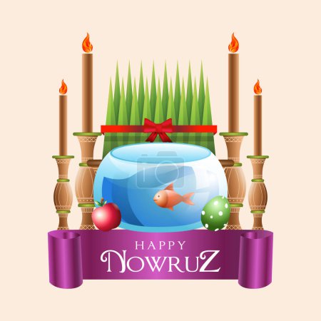 Téléchargez les illustrations : Vector illustration of a goldfish for happy nowruz poster - en licence libre de droit