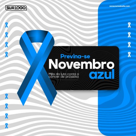Illustration for Novembro Azul text flyer background with a blue ribbon - Royalty Free Image