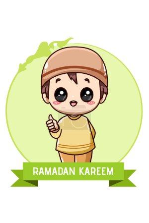 Foto de Pequeño niño musulmán en la ilustración de dibujos animados Ramadán Kareem - Imagen libre de derechos