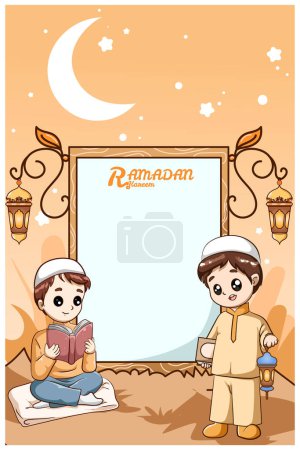 Foto de Dos niños pequeños en el Ramadán Kareem ilustración de dibujos animados - Imagen libre de derechos