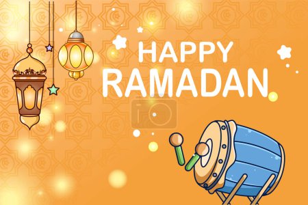 Téléchargez les photos : Lanterne et mosquée tambour fond heureux Ramadan illustration de bande dessinée - en image libre de droit