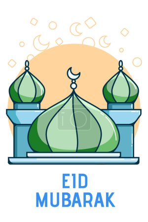 Téléchargez les photos : Mosquée du dôme vert et bleu au Ramadan Illustration de dessin animé Moubarak - en image libre de droit