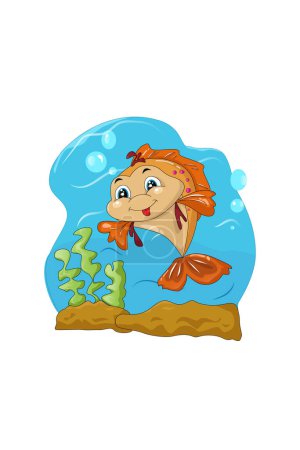 Téléchargez les photos : Un mâle de poisson orange mignon dans la mer bleue, illustration vectorielle dessin animé animal design - en image libre de droit