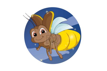 Illustration for A little cute firefly brown eyed flying in the night sky, design animal cartoon vector illustration - Royalty Free Image