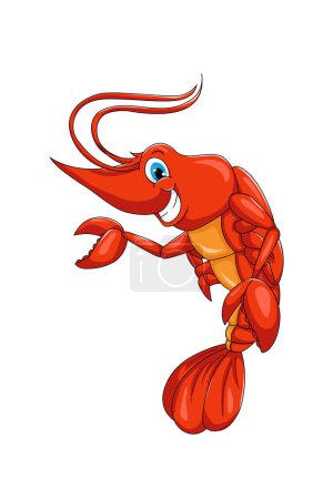 Téléchargez les photos : Une drôle de crevettes rouges aux yeux bleus, dessin animé animal dessin animé vectoriel illustration - en image libre de droit