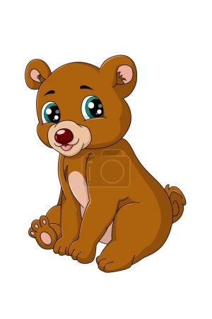 Téléchargez les photos : Un petit bébé ours brun heureux assis, dessin animal dessin animé vectoriel illustration - en image libre de droit