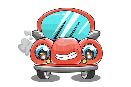 Téléchargez les photos : Une illustration vectorielle de dessin animé de transport de conception de voitures rouges mignon - en image libre de droit