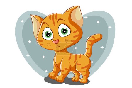 Ilustración de Un pequeño gato naranja lindo con ojos verdes, diseño animal dibujo animado vector ilustración - Imagen libre de derechos