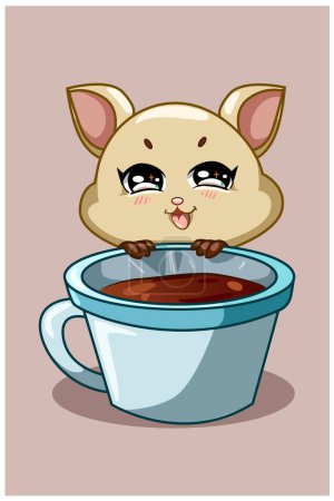 Téléchargez les photos : Un petit hamster mignon avec illustration de café - en image libre de droit