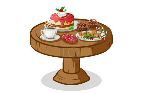 Foto de Pastel de Navidad conjunto en la ilustración vector de mesa - Imagen libre de derechos