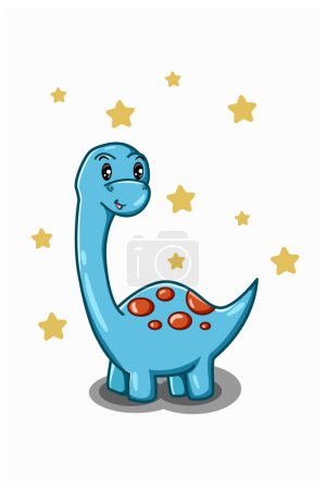 Téléchargez les illustrations : Un petit dinosaure bleu avec fond étoilé - en licence libre de droit