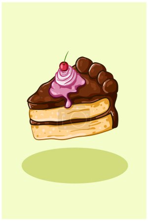 Foto de Una rebanada de pastel de chocolate con cerezas y crema - Imagen libre de derechos