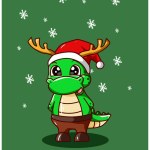 The dinosaur wearing a Christmas costume with green background