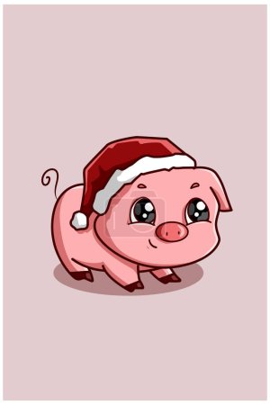 Foto de Un lindo bebé cerdo con sombrero de Navidad - Imagen libre de derechos