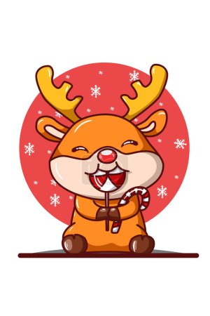 Foto de Un ciervo comiendo caramelos de Navidad ilustración - Imagen libre de derechos