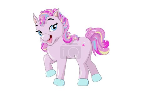 Téléchargez les photos : Mignon cheval coloré rose comme illustration vectorielle de dessin animé licorne - en image libre de droit