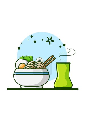 Illustration for Mie Ramen and mineral water illustration - Royalty Free Image