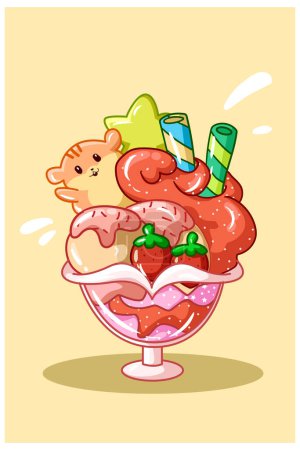Téléchargez les illustrations : Crème glacée colorée avec biscuit hamster - en licence libre de droit