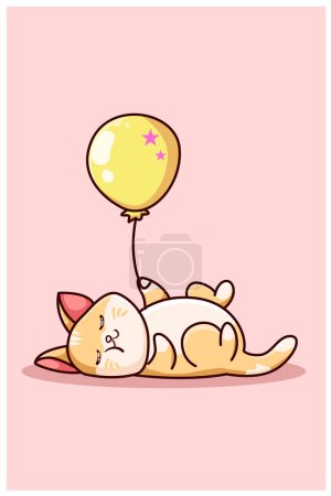 Téléchargez les photos : Un joli chat dormant avec ballon jaune - en image libre de droit