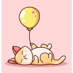 A cute cat sleeping with yellow balloon