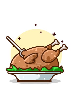Illustration for A whole roasted chicken illustration - Royalty Free Image
