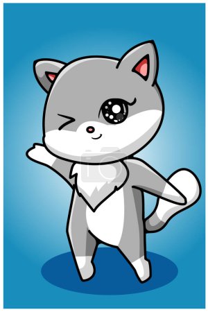 Téléchargez les photos : Un joli chat gris blanc dessin à la main - en image libre de droit
