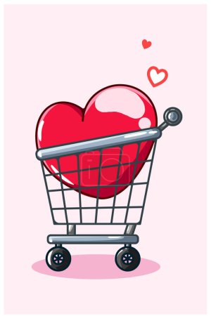 Téléchargez les photos : Valentine Grand coeur dans le chariot dessin animé illustration - en image libre de droit