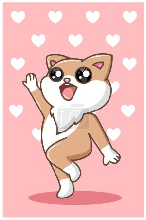 Téléchargez les photos : Kawaii et joli chat dans l'illustration de dessin animé de la Saint Valentin - en image libre de droit