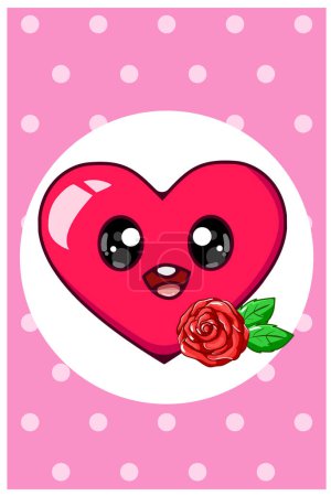 Téléchargez les photos : Un grand coeur mignon avec illustration de dessin animé rose - en image libre de droit