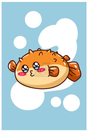 Illustration for A little happy puffer fish cartoon illustration - Royalty Free Image