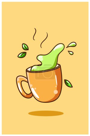 Téléchargez les photos : Illustration de dessin animé de thé vert doux - en image libre de droit