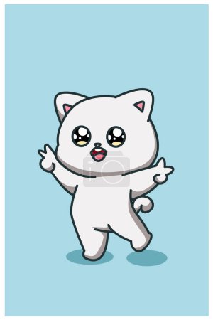 Téléchargez les photos : Un peu belle et heureuse illustration de dessin animé animal chat - en image libre de droit