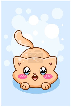 Téléchargez les illustrations : Illustration de dessin animé animal chat heureux et drôle - en licence libre de droit