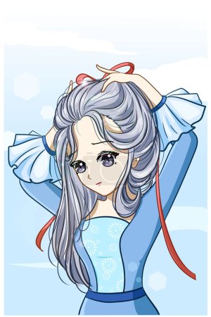 Illustration for Beautiful princess silver hair with blue dress cartoon illustration - Royalty Free Image
