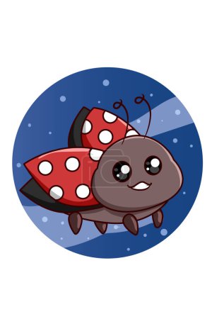 Illustration for Cute and happy ladybug in the night cartoon illustration - Royalty Free Image