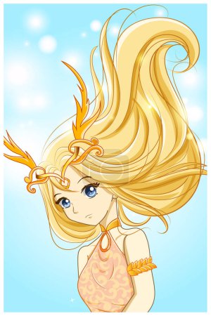 Téléchargez les illustrations : Belle reine aux cheveux dorés et couronne d'or design personnage dessin animé illustration - en licence libre de droit
