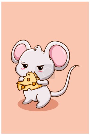 Téléchargez les illustrations : Petite souris mignonne et drôle avec illustration de dessin animé animal fromage - en licence libre de droit