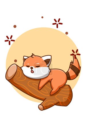 Téléchargez les photos : Mignon et sommeil rouge panda sur un arbre animal dessin animé illustration - en image libre de droit