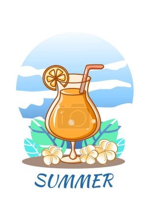 Téléchargez les photos : Jus de glace d'orange douce en illustration de dessin animé d'été - en image libre de droit