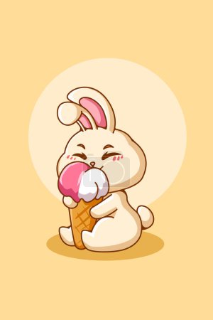 Foto de Conejo feliz y divertido con helado ilustración de dibujos animados - Imagen libre de derechos
