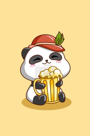 Illustration for Cute panda with beer at oktoberfest cartoon illustration - Royalty Free Image