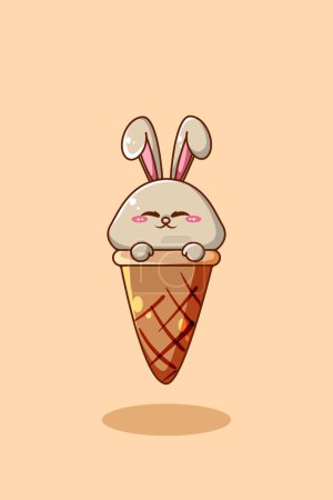 Téléchargez les photos : Lapin mignon sur la crème glacée illustration de dessin animé - en image libre de droit