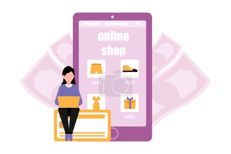 Illustration for Online Shopping E Commerce Flat Design, Vector Illustration - Royalty Free Image